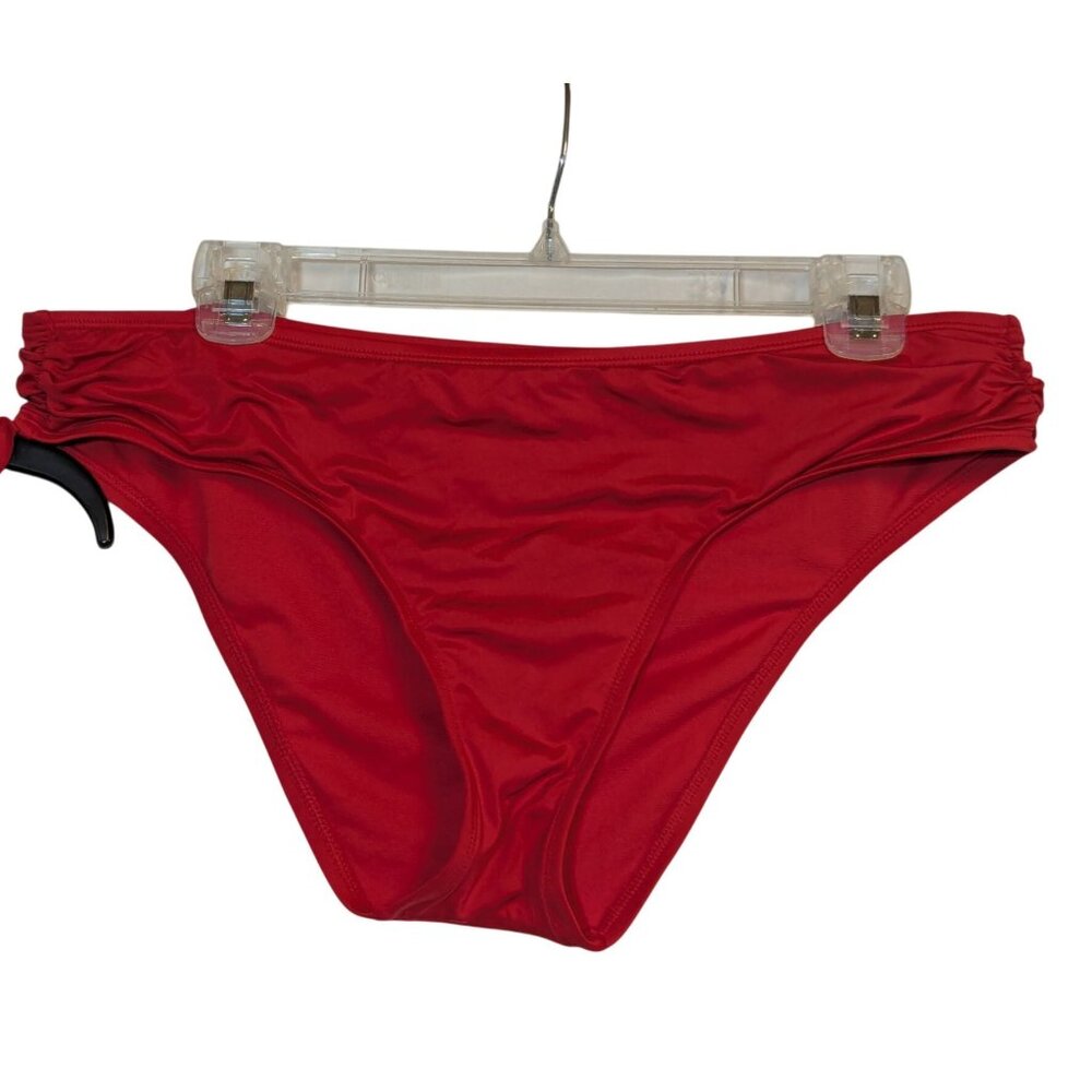 Shade & Shore Red Bikini Bottom Ruched High Leg Swimwear Womens Size M